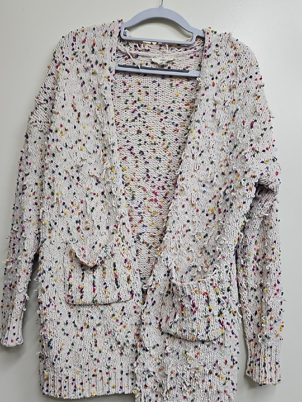 Entro Rainbow Confetti Loose Thread Design Knit Pocket Cardigan Sweater